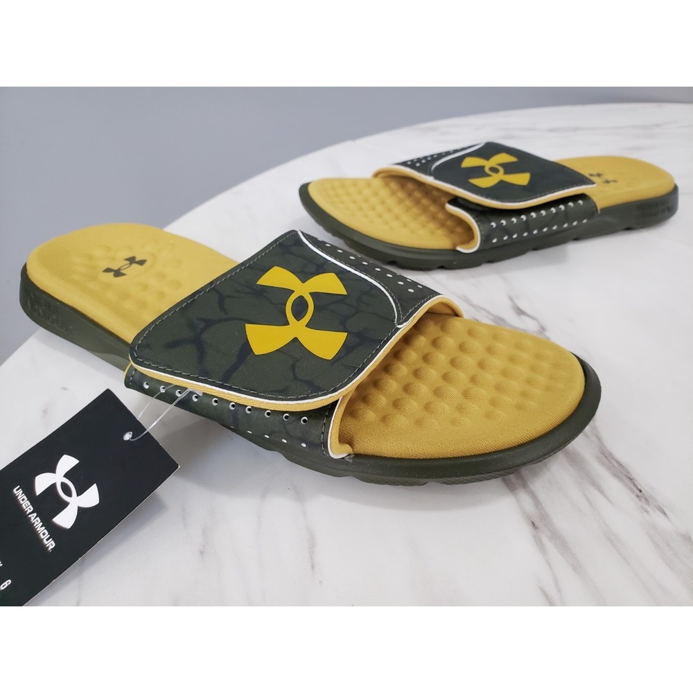 NEW SZ 7 Under Armour Mens Ignite Pro Graphic Strap Slide Sandal Flip Flop Green